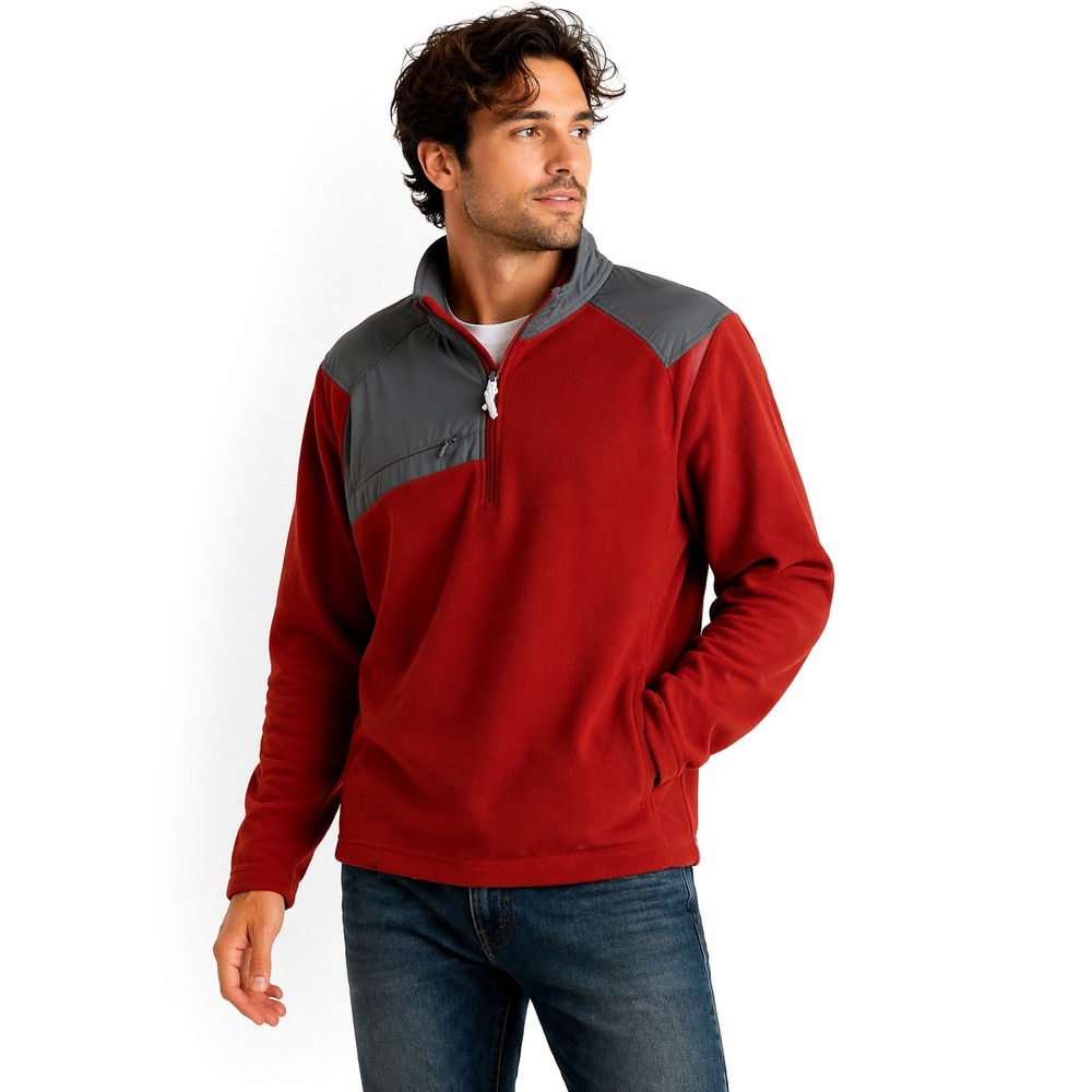 North End Sport  Mens L‎ Orange Gray Quarter Zip Fleece Pullover Jacket NWT